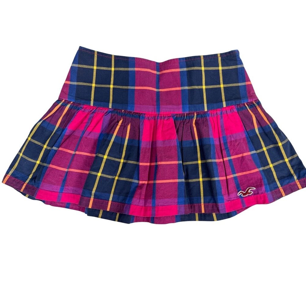 Hollister Womens Plaid Mini Skirt Sz 1 Flared Pink/Blue Cotton Blend 90s Y2K NWT